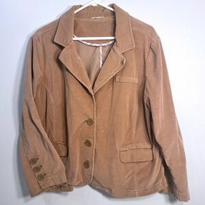 Womens Tan Corduroy Blazer Y2K Jacket Button Front Pocket S: 18 20 Boho Academia